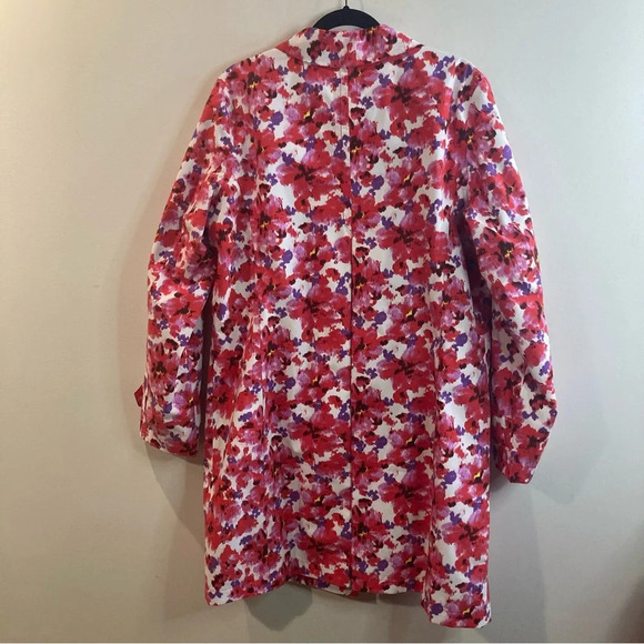 LANDS’ END Sz L Floral Buttoned Pockets Lined Knee Length Raincoat Trenchcoat - Picture 10 of 14